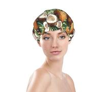 Generic Gorro de ducha con estampado de cocos, impermeable, reutilizable, para cabello de mujer, doble capa, elástico, protección para el cabello
