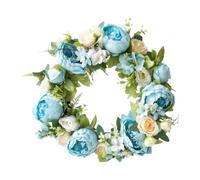 Generic Guirnalda Artificial Peonía Decorativa de Puerta Corona Floral Rústica de PP Y Tela Realista Adorno Colgante para Fiestas Y Festivos Ornamentación de, Azul, tal como se describe