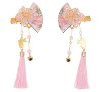 Generic Horquillas Cabello Japonesas 2 Piezas Flores Borlas y Campanas Accesorio Delicado Rosa para Fiesta Boda y Uso Diario Suministro de Cabello Decorativo