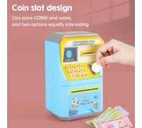 Generic Hucha Eléctrica para Niños, Dispensador de Efectivo para Bebés, con Rodamiento Automático de Monedas e Indicaciones de Voz Realistas para Aprendizaje Interactivo y Ahorros Divertidos, Azul