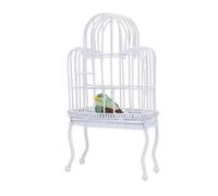 Generic Jaula de Pájaros para Casa de Muñecas a Escala 1:12, Encantadora Decoración de Metal para Casas en Miniatura, 5,5 Cm X 11cm con Hierba Falsa y Pegatina de Pájaro (White)