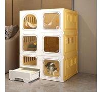 Generic Jaula grande para gatos de interior con caja de arena, parque de juegos de metal desmontable de 4 niveles para gatos y cachorros, espacioso recinto para gatos (71 x 46,5 x 106 cm, amarillo)