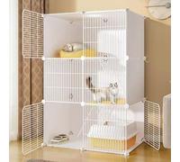 Generic Jaula para gatos de interior, 2 escaleras de rampa y 3 puertas, fácil de montar, para 1-2 gatos, blanco/39 cm