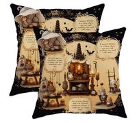 Generic Juego de 2 fundas de almohada de bruja con diseño de muñeca de fuego, palabras mágicas, escalera, murciélago, póster de madera, amarillo, negro, terciopelo, cómodas, lavables, para dormitorio