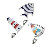 Generic Juego de 3 Broches Pecho Estilo Marinero Aleación, Diseño de Pez Tropical, Faro y Barco de Vela, Decoración para Celebraciones y Bodas