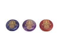 Generic Juego de 3 Runas de Piedra Tallada en Piedra de Cristal para Principiantes, Yoga, Meditación, Patrón de Palma, Rojo, Azul, Morado