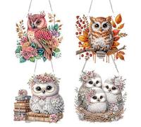 Generic Juego de 4 colgantes de búho con diamantes de imitación de acrílico para ventana, kit de diamantes de una sola cara, atrapasueños con diamantes de imitación de forma especial, 15 x 15 cm, para