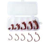 Generic Juego de 50 Anzuelos de Gusano Compensados de Acero con Alto Contenido de Carbono con Caja de Aparejos Resistentes a la Corrosión para Aficionados a la Pesca (Rojo)