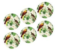 Generic Juego de 6 posavasos tropicales, plantas botánicas, hojas de pájaro, flores, rústico, verde, amarillo, cuero, absorbente de agua, decoración para el hogar, hotel, al aire libre, escritorio