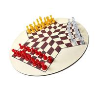 Generic Juego de Ajedrez de Tres Jugadores, Juego de Estrategia Clásico Portátil para Familiares y Amigos, Juguete Educativo de 35cm de Tamaño con Piezas de Plástico (Grano de Madera (Piezas
