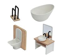 Generic Juego de Baño para Casa de Muñecas a Escala 1:12, 4 Piezas, Elegante Bañera y Toallero para Que Jueguen los Niños, Elaborado con Madera de Haya y Plástico, Gran Idea para un Regalo
