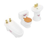 Generic Juego de Baño para Casa de Muñecas, Elegante Bañera de Cerámica, Lavabo, Kit para Colección de Casa de Muñecas, Blanco/trébol de Cuatro Hojas/Rosa, 1/24 (#3)