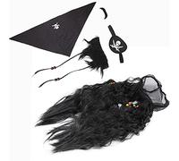 Generic Juego de Barba Falsa de Tela de Felpa Negra Pirata de Halloween con Peluca y Parche en el Ojo, Adecuado para Fiestas de Disfraces Novedosas para Niños y Adultos