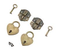 Generic Juego de Candado con Pestillo de Caja de Madera, Cerraduras en Forma de Corazón de Aleación de Zinc Antiguo para Manualidades, Piezas de Arte Retro, 2 Juegos (Bronce)