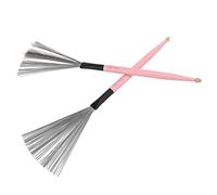 Generic Juego de Cepillos de Tambor de Doble Propósito con Baquetas de Arce y Alambre de Acero de Caucho para Batería de Jazz - 2 Piezas (PINK)