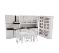 Generic Juego de Muebles de Cocina para Casa de Muñecas en Miniatura, Escala 1/12, con Estufa de Madera, Gabinete, Mesa de Comedor, Sillas para Casa de Muñecas