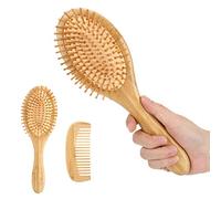 Generic Juego de Peines de Peluquería de bambú para Masaje del Cuero Cabelludo Sensible, 2 Peines de Dientes Redondos Antiestáticos para Todo Tipo de Cabello (Juego de tableros de notas LED)