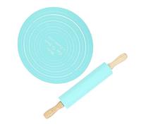 Generic Juego de Rodillos de Amasar Kit de Herramientas para Hornear Antiadherentes para Cocina Rodillos de Amasar de Haya de Silicona y Almohadilla para para Galletas, Panes, Pizzas y Más, (BLUE)