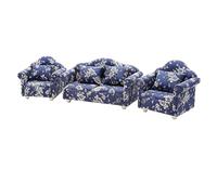 Generic Juego de Sofás para Casa de Muñecas de Tela Estampada de Algodón, Marco de Madera, Seccional en Miniatura para áreas de Estar de Casa de Muñecas (Conjunto de sofás Florales Azules)