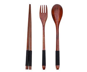 Generic Juego de Tenedor y Cuchara de Palillos de Madera, Vajilla Antideslizante Liviana para Cena Asiática, Juego de 3 Piezas para Familia, Hotel, Restaurante, Madera/como Imagen 8.9" 1.2" 9.1"