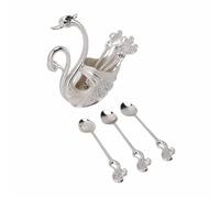 Generic Juego de Vajilla Swan, Elegante Cubertería con Base de Cisne y 6 Cucharas para Postres y café (Plata Blanco)