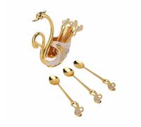 Generic Juego de Vajilla Swan, Elegante Cubertería con Base de Cisne y 6 Cucharas para Postres y café (oro blanco)