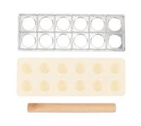 generic Juego Profesional de Prensa de Raviolis con Molde de 12 Orificios y Rodillo de Madera Maciza, Herramienta para Hacer Bolas de Masa de Aleación de Aluminio para el Hogar, Cocina