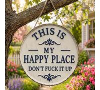 Generic Letrero de metal vintage con texto en inglés "This is My Happy Place" para pared, decoración divertida para jardín o hogar, para valla, cocina, dormitorio, casa de campo, letrero de bienvenida