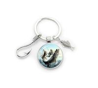 Generic Llavero de pesca con gancho y peces, accesorio de regalo, plata, Talla única