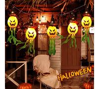 Generic Luz Colgante de Halloween de 10 Pies con Forma de Calabaza, Lámpara LED Fantasma, Funciona con Pilas, Luz Fantasma Colorida para Decoración de Jardín Al Aire Libre, Festivales, de Tafetán de