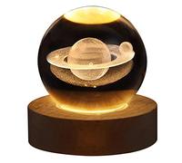 Generic Luz Nocturna Bola De, 6cm Lámpara De Bola De Saturno Con Base De Luz LED De Madera, Lámpara De Globo LED Que Brilla Intensamente Para El Hogar, Apartamento, Patio, Restaurante