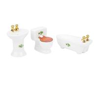Generic Mini Juego de Baño para Casa de Muñecas, Delicado Kit de Lavabo de Cerámica para Decoración de Casa de Muñecas, Blanco/trébol de Cuatro Hojas/Rosa (#2)