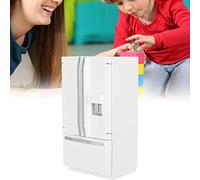 Generic Mini Modelo de Refrigerador de Madera de Abedul de Dos Pisos para Puerta, Miniaturas de Simulación, Electrodomésticos para Casa de Muñecas 1:12, Color Blanco con Adornos Plateados para