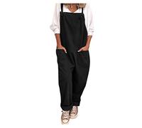 Generic Mono de verano para mujer, mono holgado de algodón y lino, monocolor, mono para mujer, elegante, sin mangas, talla grande, pantalones de trabajo, elásticos, pierna ancha, ligeros, Negro , XL