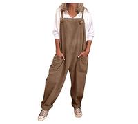 Generic Mono de verano para mujer, mono holgado de algodón y lino, monocolor, mono para mujer, elegante, sin mangas, talla grande, pantalones de trabajo, elásticos, pierna ancha, ligeros, marrón, XL