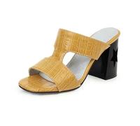 Genéric Mule Donna con Punta Aperta E Motivo Di Coccodrillo Imitazione, Sandali Scorrevoli in Pelle Sintetica con Stella E Tacco Blocco per Weekend E Stile Urbano,Amarillo,47 EU