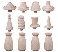 Generic Muñecos de Madera sin Terminar para Pintar, Set de 12 Piezas 4 Cuerpos y 8 Sombreros Intercambiables, Manualidades Diy, Decoración Creativa y Juguetes de Pintura