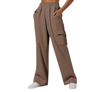 Generic o Pantalones de pierna suelta para mujer, cómodos y transpirables, elásticos, pantalones palazzo con bolsillos, casuales y versátiles, cintura alta, pantalones de yoga para todo el día, caqui