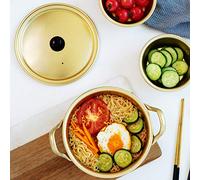 Generic Olla de Fideos Ramen, Olla de Aluminio Amarilla de Estilo Coreano de para Comidas Rápidas y Acampada, Diseño Duradero de Doble (20 centímetros)