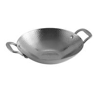 Generic Olla Seca de Acero Inoxidable Martillada de 9 Pulgadas Asas Dobles, Sartén Wok Doméstica para Cocina Casera y Restaurante, Utensilios de Cocina para Horno y Barbacoa Coreana