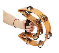 Generic Pandereta de Campana de Doble con Agarre Ergonómico para Instrumento Musical Infantil, Campana de Media Luna de Plástico y Metal en Color Imitación Madera, 1