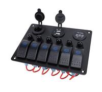 Generic Panel de Interruptor de Palanca DC 12-24V 6 Gang con Protección contra Sobrecarga y Puertos USB para Barcos, Coches, Yates, Material ABS Duradero (luz azul)