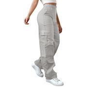 Generic Pantalones de pierna ancha para mujer, cómodos y transpirables, pantalones cargo con bolsillos para mujer, clásicos y suaves, cintura alta elástica, pantalones de yoga para todo el día, uso