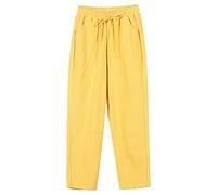 Generic Pantalones de verano para mujer, ligeros, de lino, ligeros, 7/8, pantalones de entrenamiento largos y anchos, transpirables, con bolsillos, para mujer, informales, harén, amarillo, M