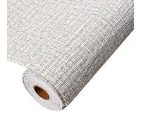 Generic Papel pintado texturizado de lino sintético gris, papel tapiz autoadhesivo para pared decorativa, cocina, sala de estar, dormitorio, baño, impermeable, extraíble, 0,5 x 2,8 m