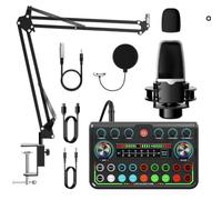 Generic Paquete de equipo de podcast con micrófono y cambiador de voz, tarjeta de sonido en vivo, interfaz de audio, paquete de estudio de grabación para grabación, transmisión de canto y juegos