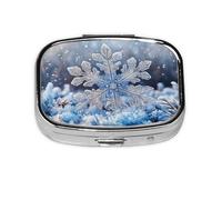 Generic Pastillero con estampado de copo de nieve azul, 2 compartimentos, pequeño pastillero para bolso y bolsillo, mini pastillero de metal para viaje