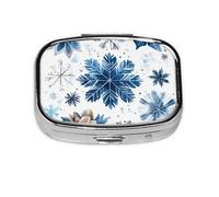 Generic Pastillero con estampado de copo de nieve azul, 2 compartimentos, pequeño pastillero para bolso y bolsillo, mini pastillero de metal para viaje