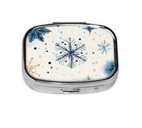 Generic Pastillero con estampado de copo de nieve azul, 2 compartimentos, pequeño pastillero para bolso y bolsillo, mini pastillero de metal para viaje