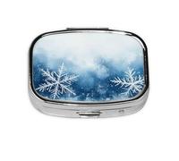 Generic Pastillero con estampado de copo de nieve azul, 2 compartimentos, pequeño pastillero para bolso y bolsillo, mini pastillero de metal para viaje